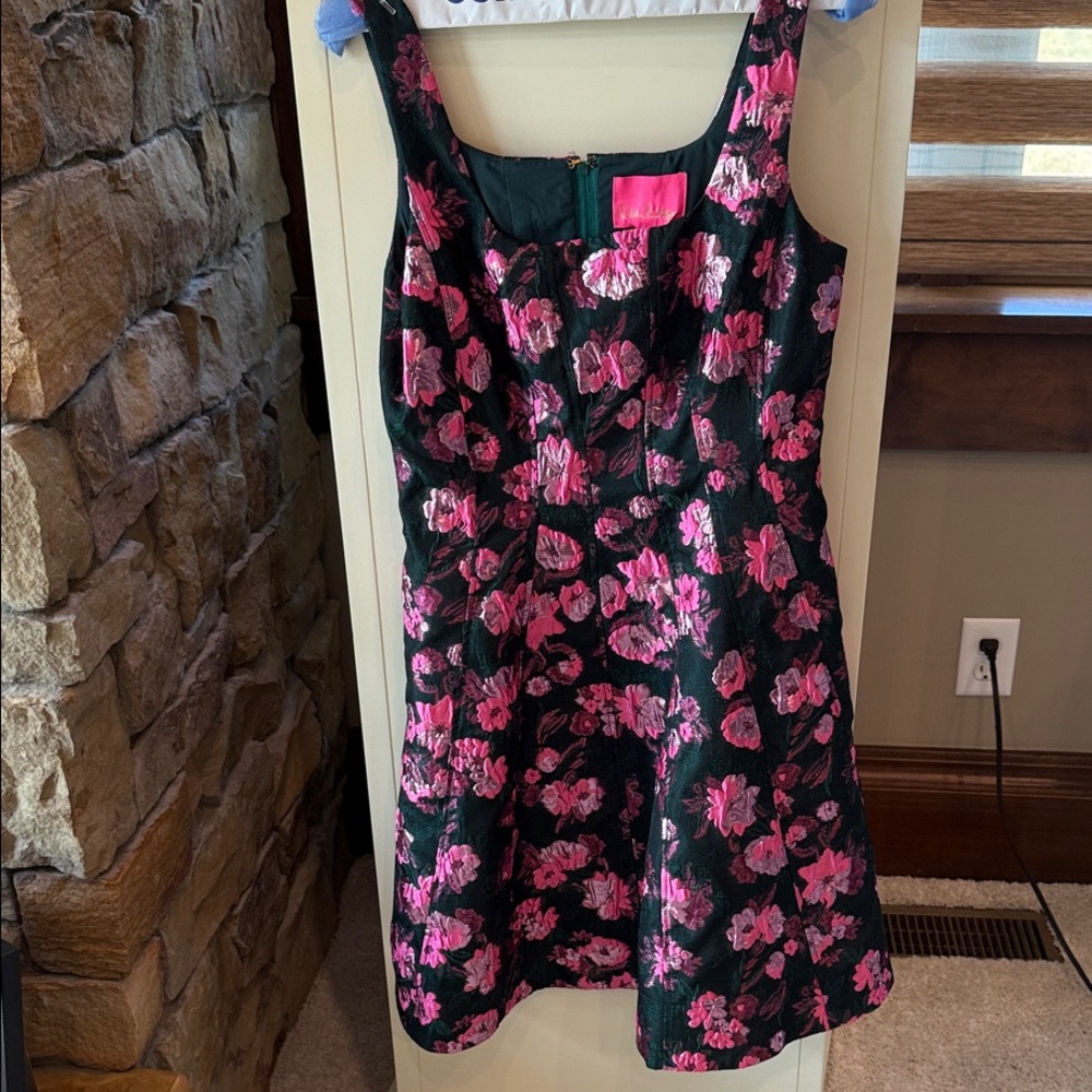 Lilly Pulitzer Black and Pink Floral Kentucky Derby Dress